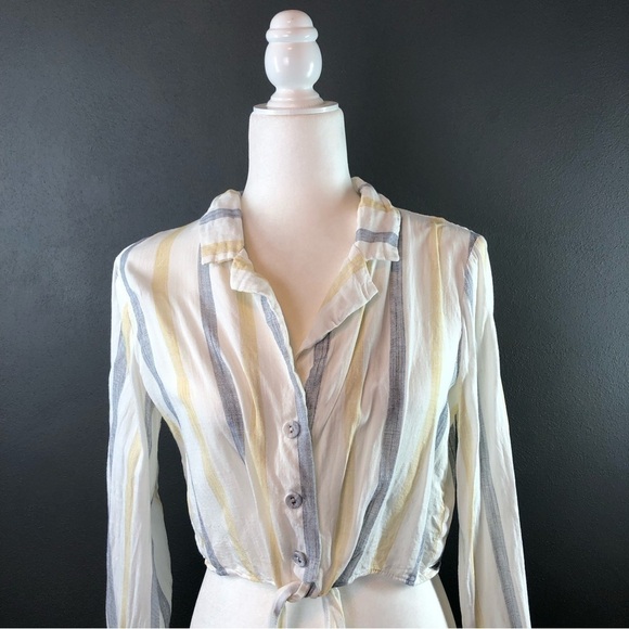 Lunik Striped Tie Front Long Sleeve Crop Top M - Picture 2 of 8